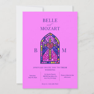 Faire-part de mariage d'art en vitrail au coeur cr