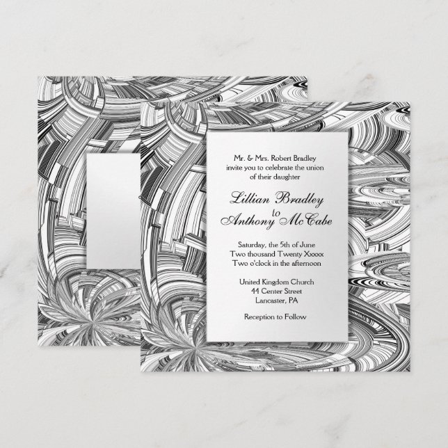 Faire-part de mariage d'art moderne noir et blanc (Devant / Derrière)