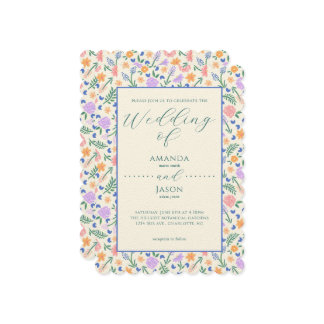 Faire-part de mariage d'art populaire floral peint