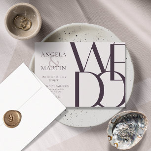 Faire-part de mariage d'aubergine en gras minimali