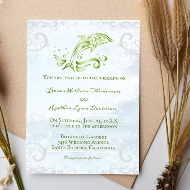 Faire-part de mariage Dauphin Vert (Green Dolphin Wedding Invitation)