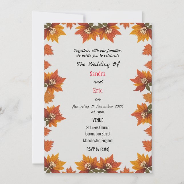 Faire-part de mariage d'automne (Devant)