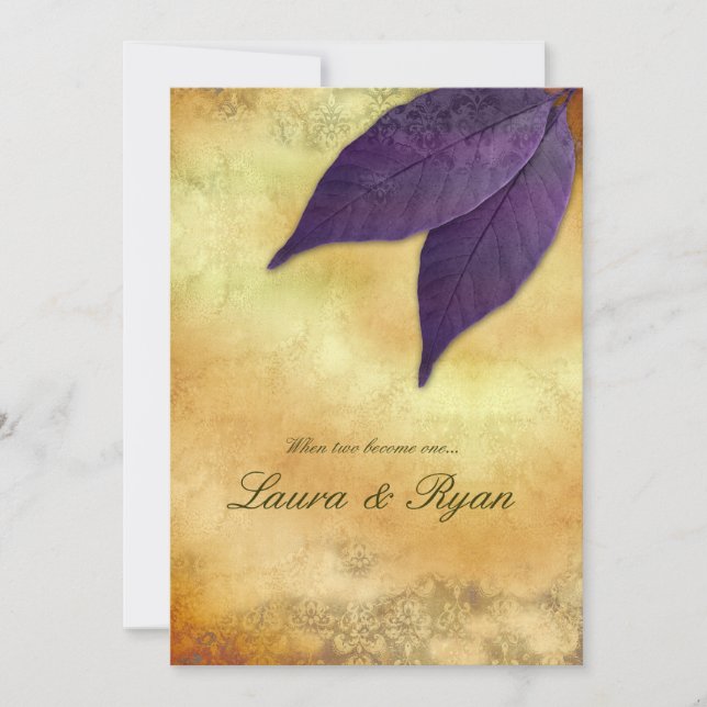 Faire-part de mariage d'automne 2 Crème violette F (Devant)