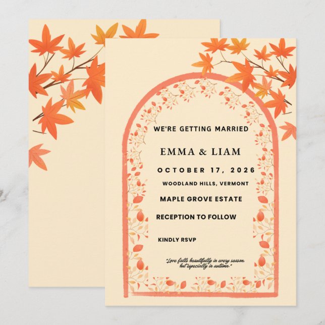 Faire-part de mariage d'automne | Arche d'automne  (Devant / Derrière)
