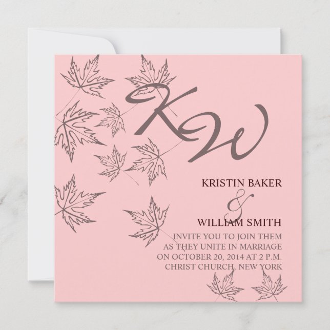 Faire-part de mariage d'automne Brown rose pâle (Devant)