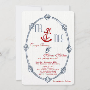 Faire-part de mariage de Ancre de noeuds marins 5x