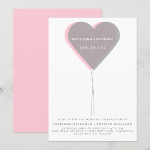 Faire-part de mariage de ballon rose et gris doubl
