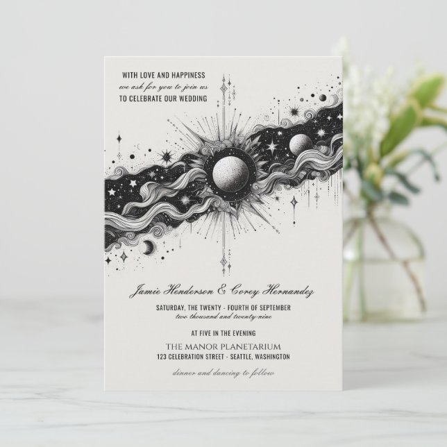 Faire-part de mariage de bande céleste (Debout devant)