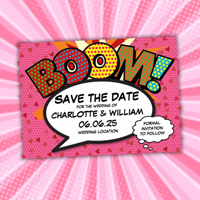 Faire-part de mariage de bande dessinée rétro amus (Fun Retro Comic Book Wedding Save the Date)
