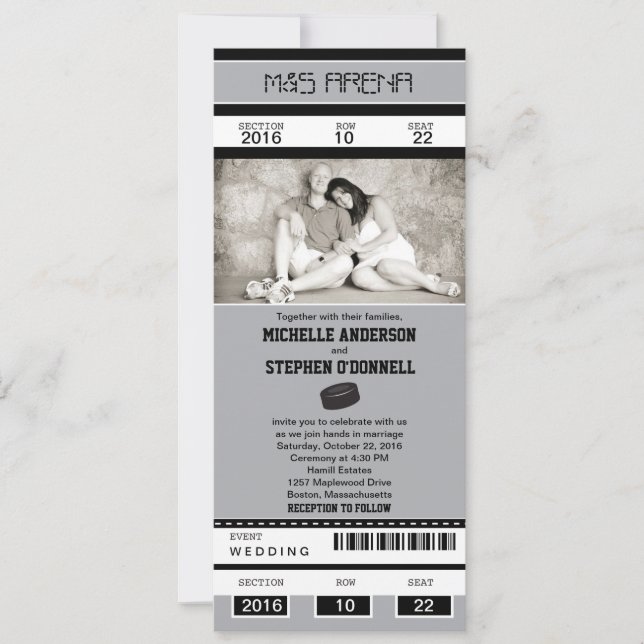Faire-part de mariage de billet de hockey (Devant)