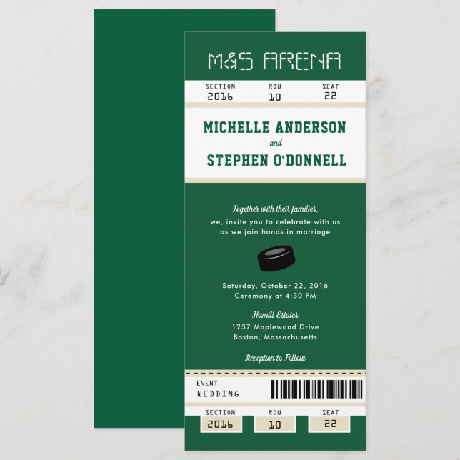 Faire-part de mariage de billet pour le hockey sur (Devant / Derrière)