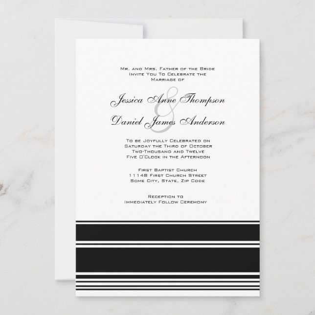 Faire-part de mariage de Black and White Stripes (Devant)