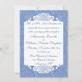 Faire-part de mariage de bleu de damassé florale