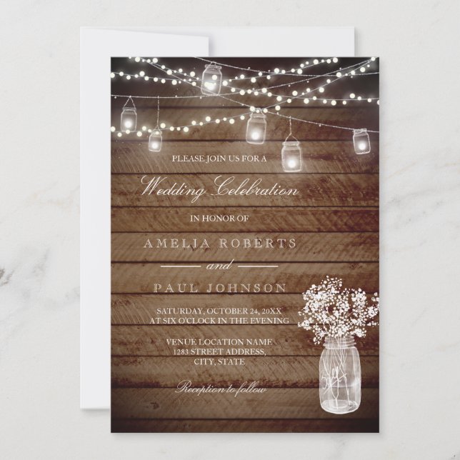 Faire-part de mariage de bocal en bois rustique (Devant)