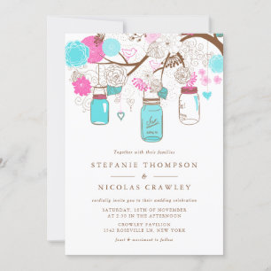 Faire-part de mariage de bocaux de Mason Turquoise