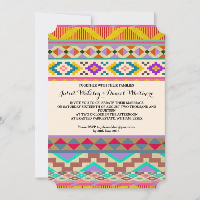 Faire-part de mariage de Bohemian Aztec Ikat (Devant)