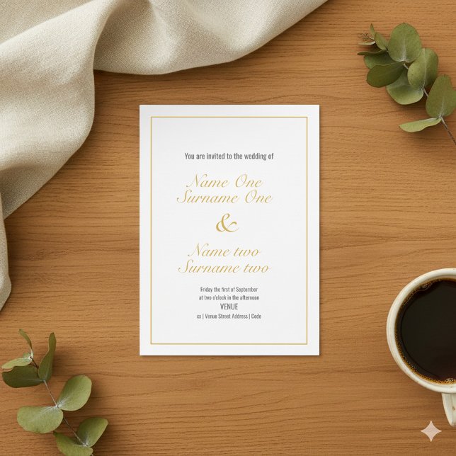 Faire-part de mariage de bordure or (Gold border wedding invitation with elegant script.)