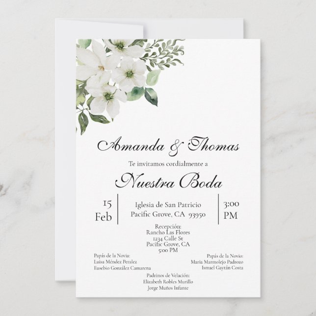 Faire-part de mariage de bouquet blanc et verdoyan (Devant)