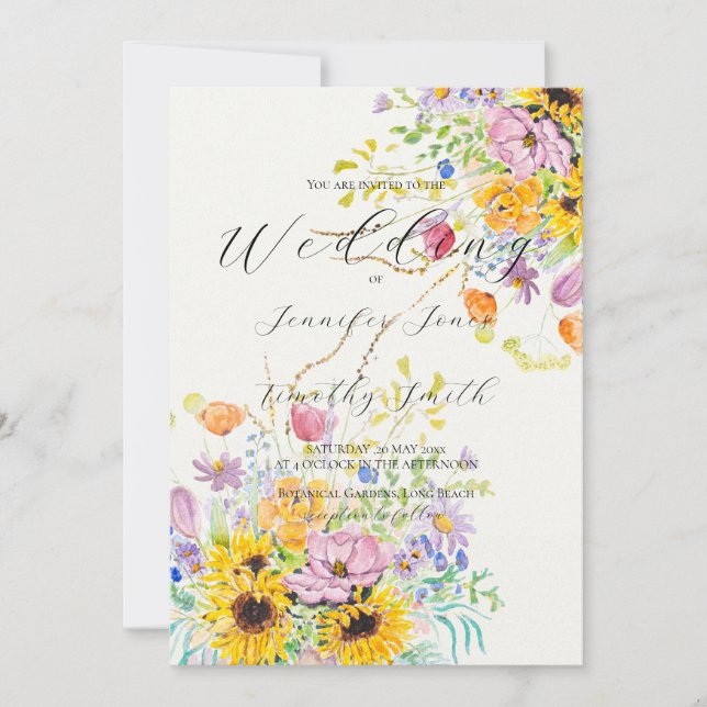 faire-part de mariage de bouquet d'été coloré (Devant)