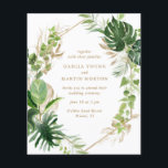 Faire-part de mariage de budget géométrique Tropic<br><div class="desc">Faire-part de mariage économique moderne avec un thème botanique avec cadre géométrique doré entouré d'aquarelle peinte de verdure tropicale. Ce design élégant est parfait pour un mariage d'été dans une zone tropicale. Ces invitations de mariage bon marché sont imprimées sur des feuilles de papier pour une option économique.</div>