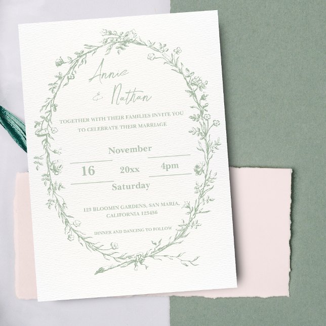 Faire-part de mariage de cadre de conception organ (Intricate Green Ornate Design Frame Wedding Invitation)