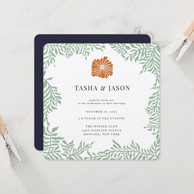 Faire-part de mariage de cadre de verdure fleurie  (Devant/Arrière en situation)