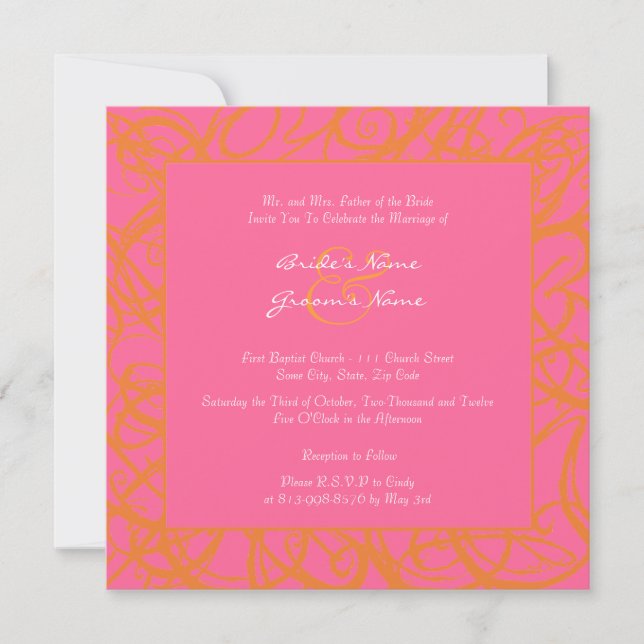 Faire-part de mariage de cadre rouge et rose (Devant)