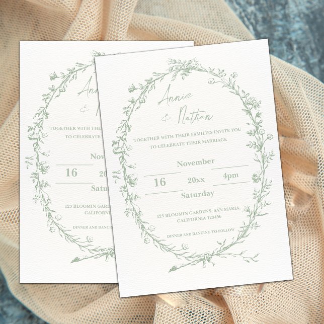 Faire-part de mariage de cadre vert organique comp (Intricate Ornate Green Frame Wedding Invitation)