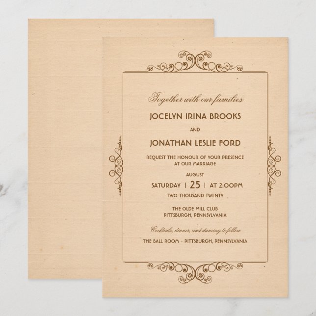 Faire-part de mariage de cadre vintage (Devant / Derrière)