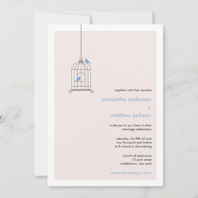 Faire-part de mariage de cage à oiseaux moderne -  (Devant)
