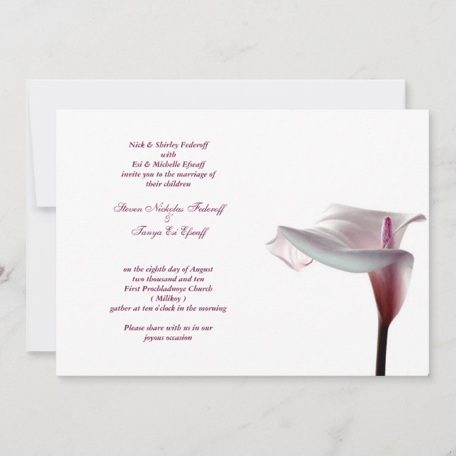 Faire-part de mariage de Calla Lily (Devant)