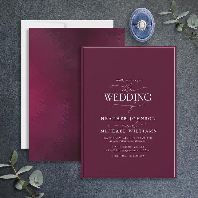 Faire-part de mariage de calligraphie de Bourgogne (Créateur téléchargé)