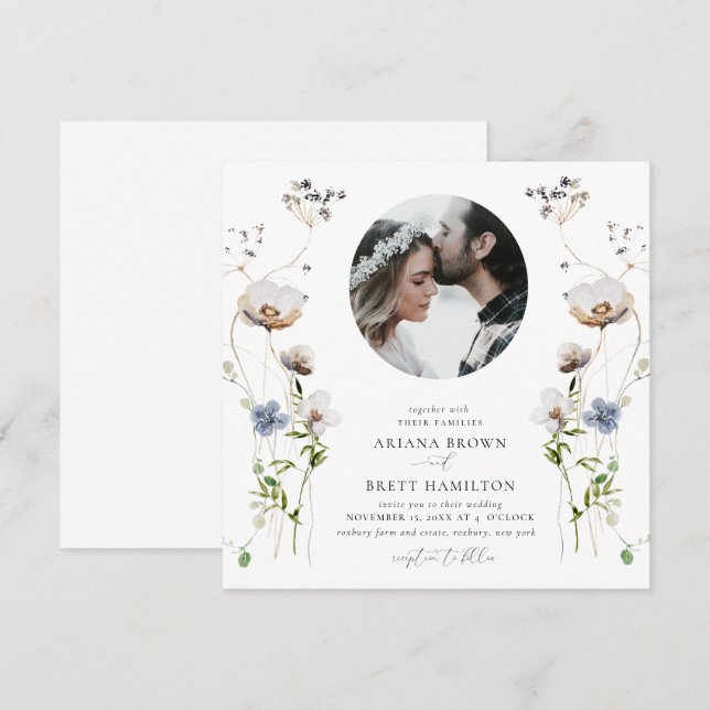 Faire-part de mariage de calligraphie Fleur sauvag (Devant / Derrière)