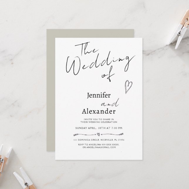 Faire-part de mariage de calligraphie moderne mini (Devant/Arrière en situation)