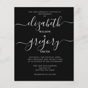 Faire-part de mariage de calligraphie noire budgét
