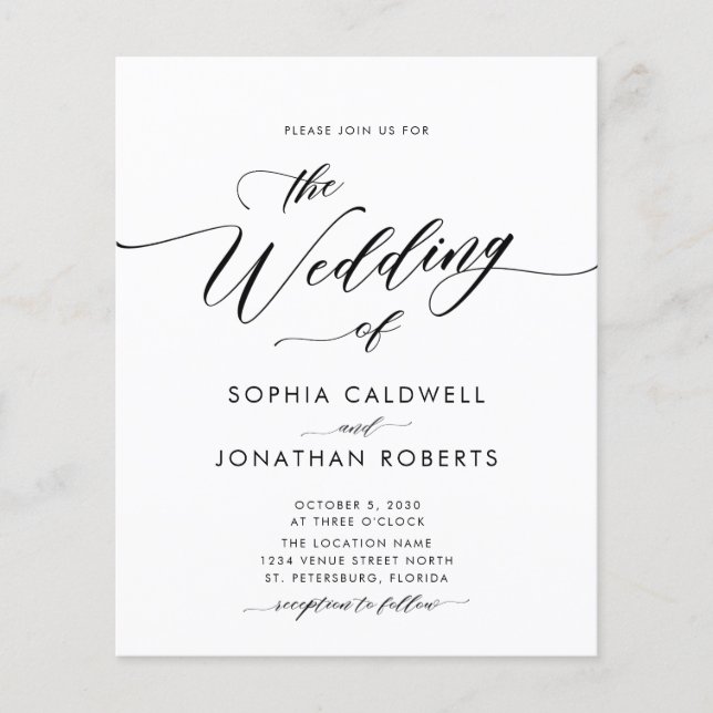 Faire-part de mariage de calligraphie tout en un (Devant)