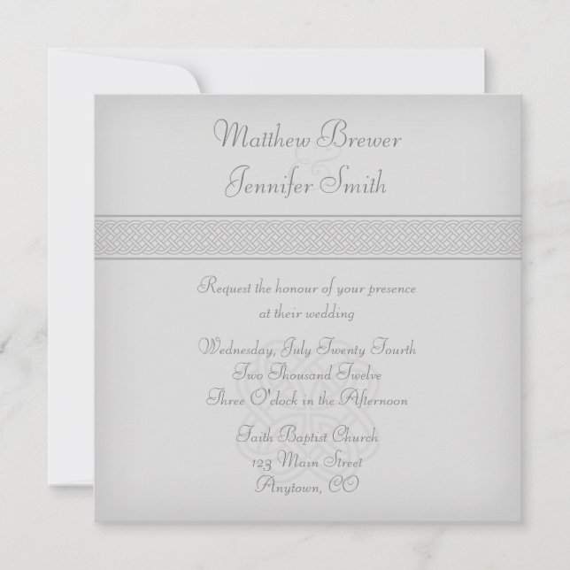 Faire-part de mariage de Carré de noeud Celte Vert (Devant)