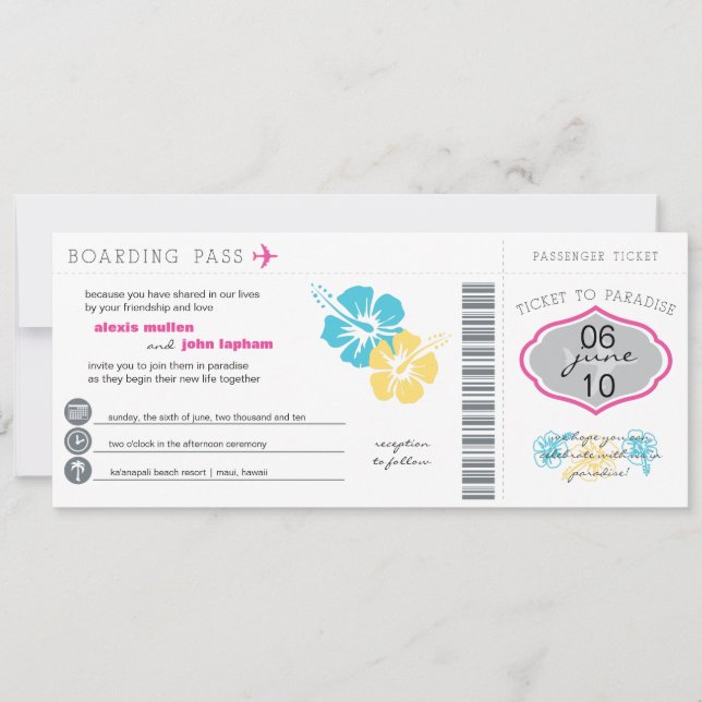 Faire-part de mariage de carte d'embarquement (Devant)