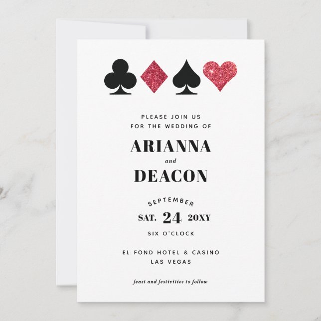 Faire-part de mariage de casino moderne avec paill (Devant)