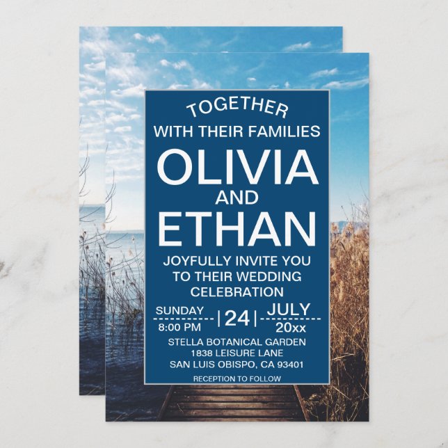 Faire-part de mariage de célébration de plage sur  (Devant / Derrière)