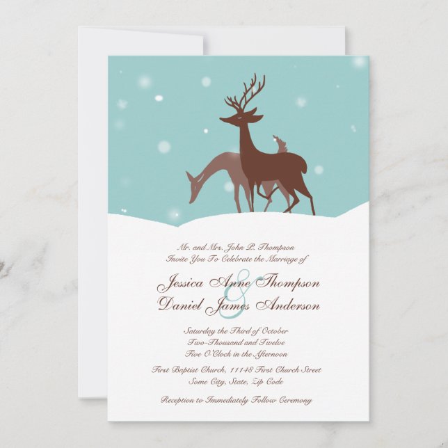 Faire-part de mariage de cerfs d'hiver Brown et Tu (Devant)