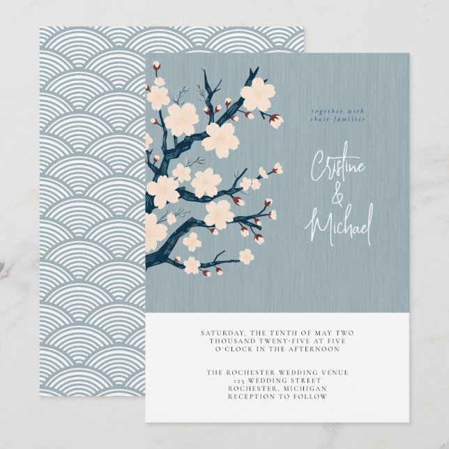 Faire-part de mariage de cerisier japonais (Devant / Derrière)