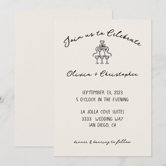 Faire-part de mariage de Champagne Bow Elegant vin (Devant / Derrière)