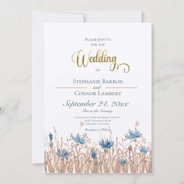 Faire-part de mariage de champs de Cornflowers ble (Devant)