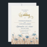 Faire-part de mariage de champs de Cornflowers ble<br><div class="desc">Des fleurs de maïs bleu doux fleurissant dans un champ brun brun brun doux rendent ce simple faire-part de mariage unique. On ressent presque la douce brise qui déplace les herbes. Simple, mais élégant, les tons terre et bleu doux sont la combinaison parfaite. Le dos de la carte porte le...</div>
