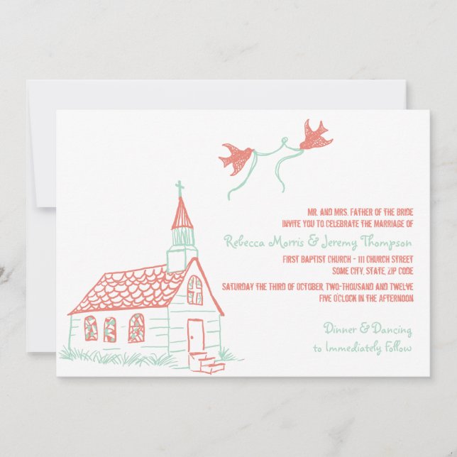 Faire-part de mariage de chapelle de corail et de  (Devant)