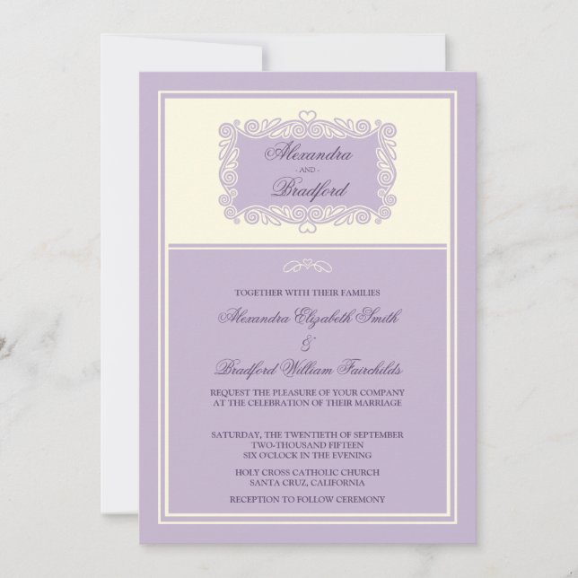 Faire-part de mariage de charmes cardiaques (lilas (Devant)