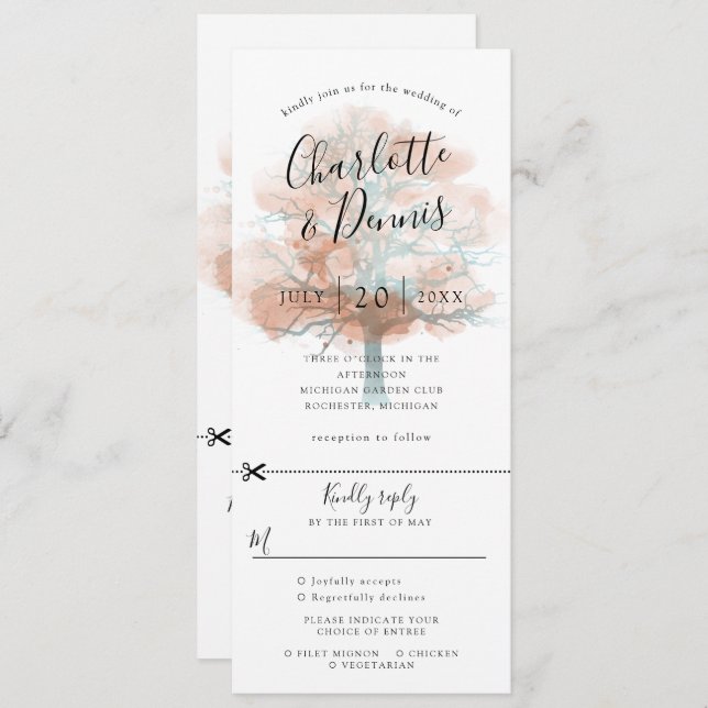 faire-part de mariage de chêne d'automne avec rsvp (Devant / Derrière)