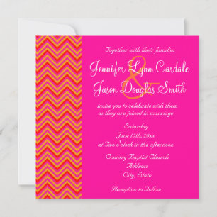 Faire-part de mariage de Chevron orange rose chaud