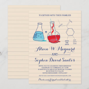 Faire-part de mariage de chimie rouge et bleu